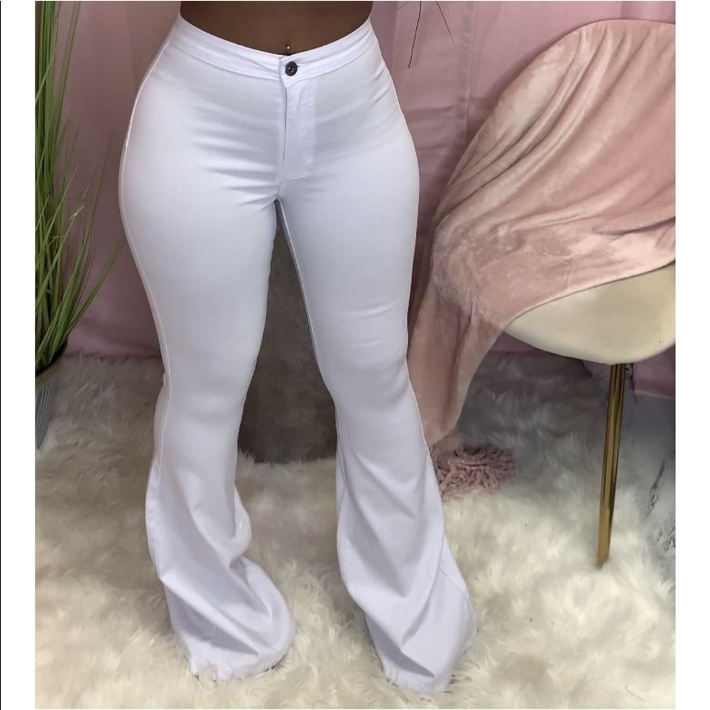 White flare pants